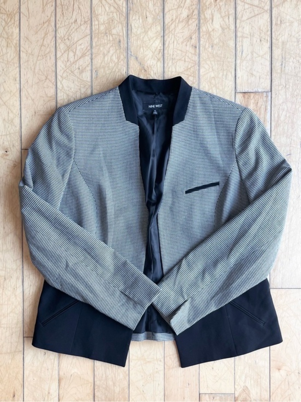 Nine West Modern Houndstooth Contrast Open Front Blazer Size 12 - Picture 1 of 8